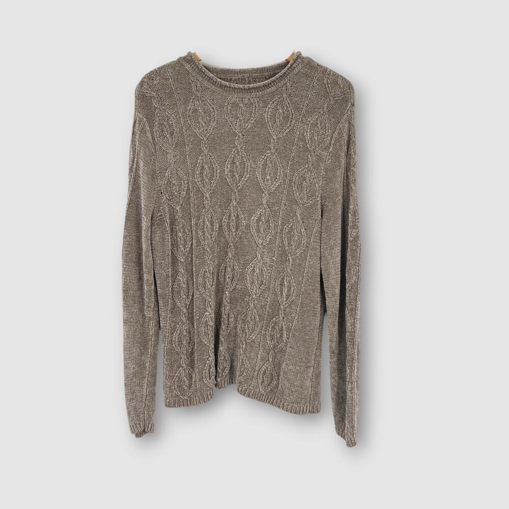 Vintage Taupe Cable Knit Super Soft Crewneck Sweater Size Medium